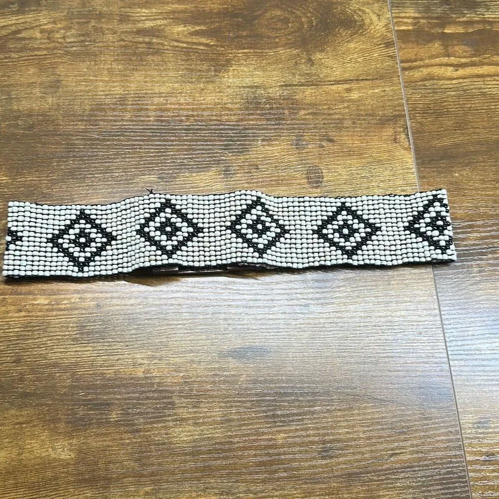 Women's Beaded Belt One Size Wide Wooden Hook Buckle Retro Boho‎ Stretch Fit
